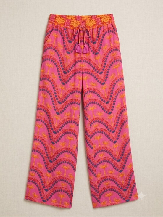 Rose & Olive Pants - Rose & Olive Pink and Orange Printed Elastic-Waist Wide Leg Pant,  Size Medium
